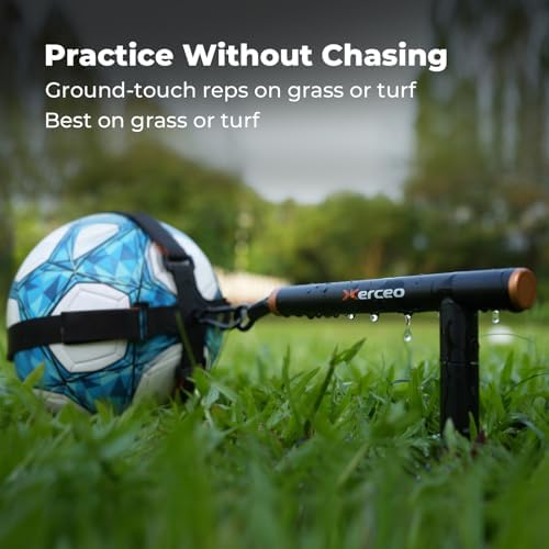 Xerceo hands free solo football kick trainer showing the adjustable nylon waist belt and elasticated return tether system.