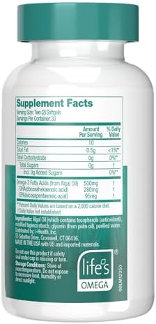 Ovega 3 algal oil 500mg capsules for vegetarian heart and brain health