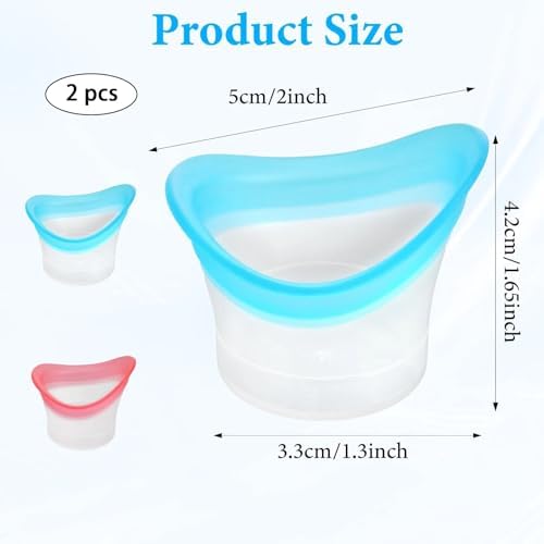 Blue and pink reusable eye bath cups with ergonomic silicone seal