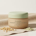 Clavora SkinFortify Barrier DD Cream jar angle showing product texture and packaging details.