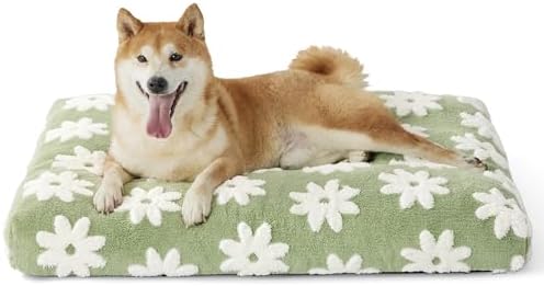 LE SURE Dog Beds Large Sized-Thick Shredded Chopped Foam Pet Bed Indoor as Bed Gift with Removable Cover, Cute Modern Fuzzy Plush & Anti Slip Bottom, Green - Image 2