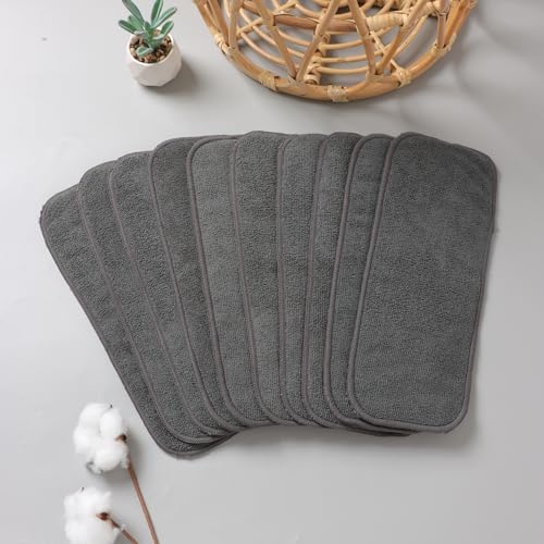 Stack of 10 grey washable nappy liners for baby diapers