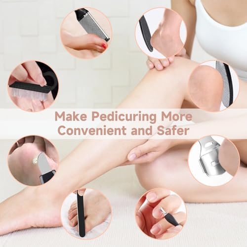 SilkGlow pedicure device packaging layout showing the portable storage bag and USB charging accessories included in the set.