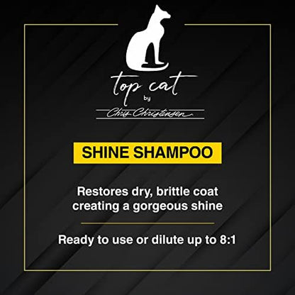 USA-imported Chris Christensen feline grooming shine shampoo bottle close up
