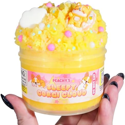Peachybbies Sleepy Corgi Cloud Slime sensory toy mixing process