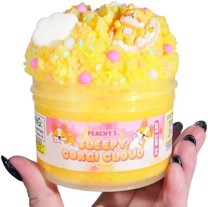 Peachybbies Sleepy Corgi Cloud Slime sensory toy mixing process