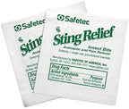 Bulk 150 count box of Safetec sting relief antiseptic towelettes.
