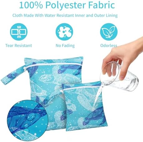 2 Pcs Wet Bags Waterproof Reusable Zippered Pocket Cloth Diaper Wet Dry Bags for Travel Beach Pool Swim, Baby Diapers,Gym Yoga Wet Clothes,Swimsuit,water wipes(Blue turtle) - Image 4
