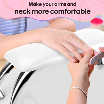 Professional nail technician using the Yuehuamech arm rest for a manicure.