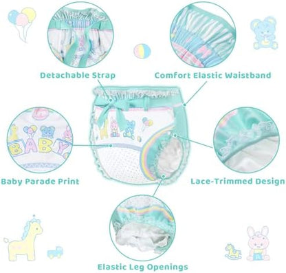 Back view of Littleforbig Silky Adult Ribbon Omutsu Diaper Wrap with lace trim