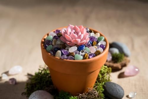 Polished crystal chips inside a glass vase