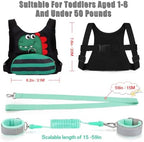 Toddler wearing Fitarts chest harness and walking leash