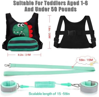 Toddler wearing Fitarts chest harness and walking leash