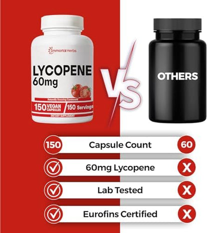 Immortal Herbs 60mg pure lycopene antioxidant supplement packaging details