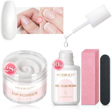 AZUREBEAUTY transparent crystal dip powder jar and quick drying glue bottle displayed together