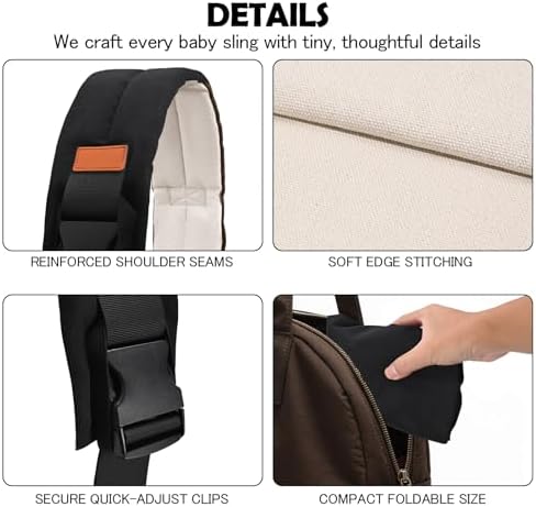 Side profile of the lightweight one shoulder baby wrap showing labor saving back support structure.