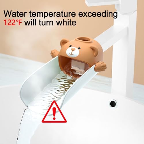 Silicone water guide extension showcasing flexible material stretching over a kitchen faucet.