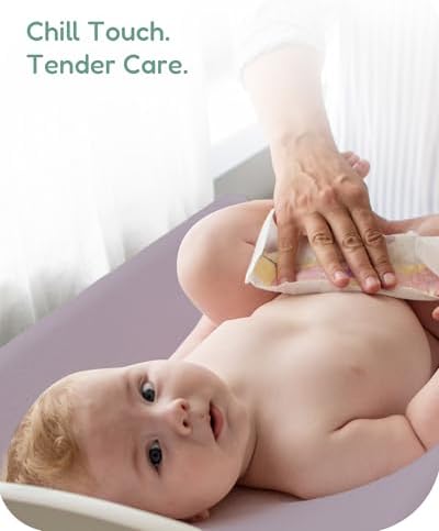 TotChill ultra soft changing table cover demonstrating the 360 degree secure elastic underside fit.