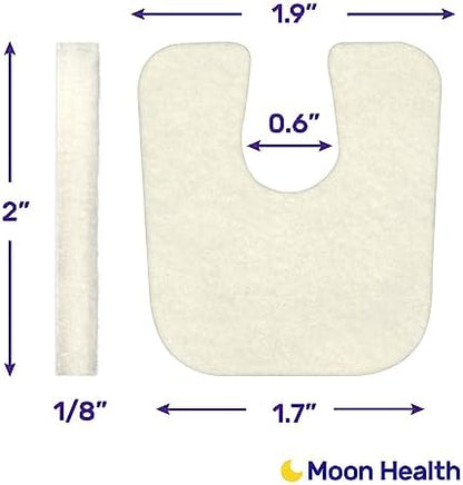 Side profile of medical grade felt pads showing thickness and adhesive layer