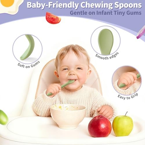 Bendable silicone baby spoons for self feeding