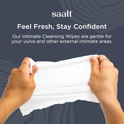 Compact travel size Saalt intimate wipes showing the resealable opening.