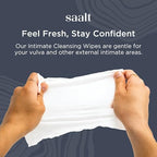 Compact travel size Saalt intimate wipes showing the resealable opening.