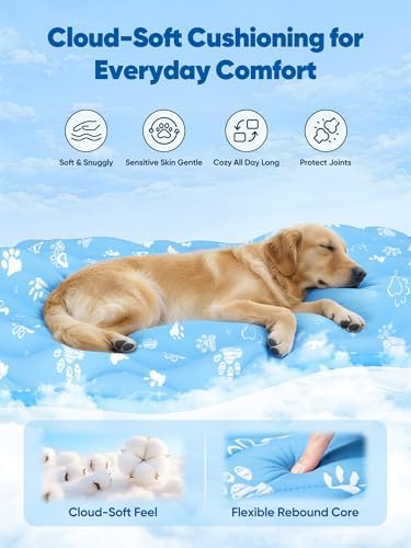 Rywell premium pet cooling mat spread across a living room sofa protecting the cushions