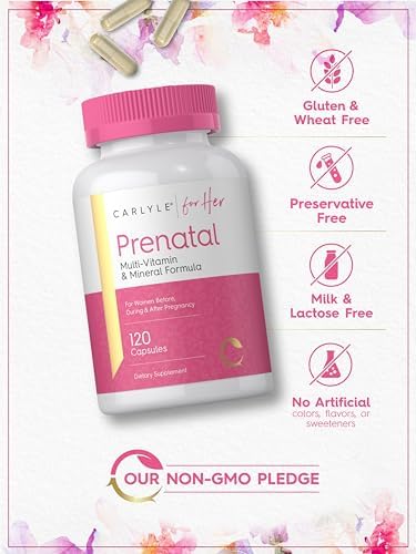 Carlyle Prenatal Vitamins bottle side view showing count