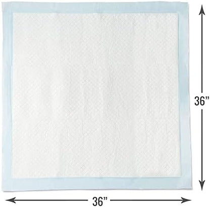 DMI thirty-six by thirty-six inch underpad laid out on a home mattress demonstrating comprehensive surface coverage.
