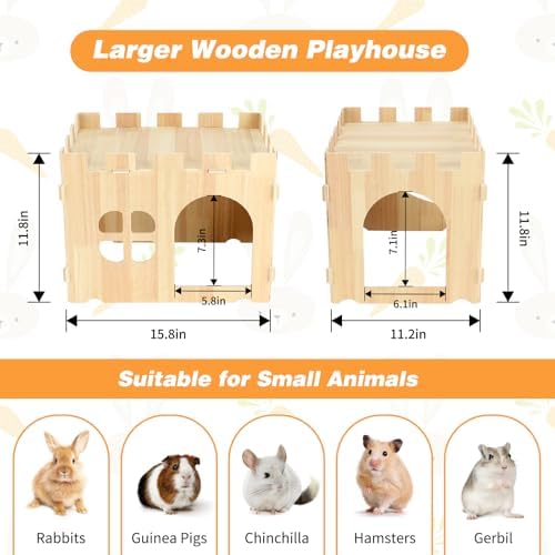 BWOGUE Large Wooden Rabbit House and Hideouts Bunny Castle Detachable Small Animal Play Hideaway Rabbit Hideout Cage Accessories for Indoor Adult Rabbit Guinea Pig Chinchilla Habitat - Image 3