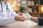 Hospora stretch gauze bandage roll unpacked showing the detailed knit texture