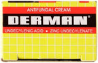 Back label of Derman cream showing drug facts and antifungal usage instructions.
