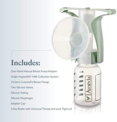 BPA free Ameda manual breast pump components including valves and storage lids.