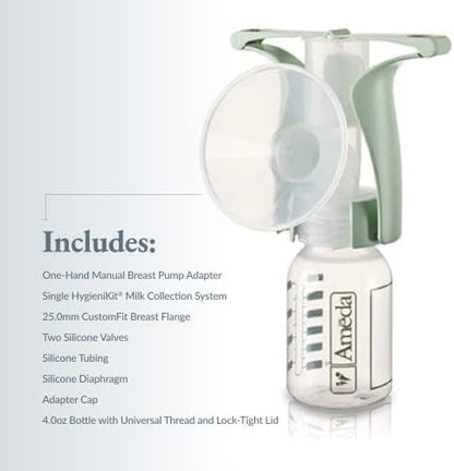 BPA free Ameda manual breast pump components including valves and storage lids.
