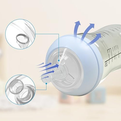 Top down perspective highlighting the anti colic air ventilation system of the silicone nipple.