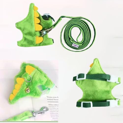Soft plush green dinosaur harness for guinea pigs and rabbits