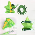 Soft plush green dinosaur harness for guinea pigs and rabbits