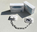 White adjustable door strap for baby proofing and pet safety