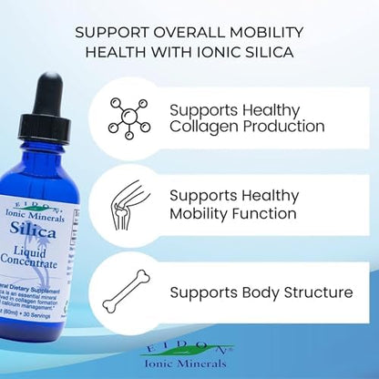 Eidon Liquid Silica Mineral Concentrate packaging highlighting its vegan and gluten free clean formula features