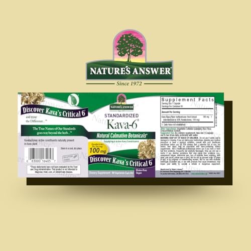 Nature's Answer Kava six vegetarian capsules packaging showing supplement facts