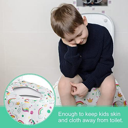 Water resistant toddler toilet sheet illustrating complete coverage over seat edges