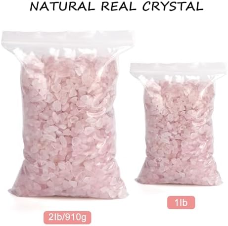 Rose quartz chips used as decorative filler in glass vase