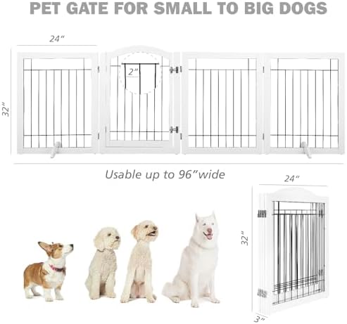 Spirich freestanding wire pet gate configured in an accordion shape across a wide hallway