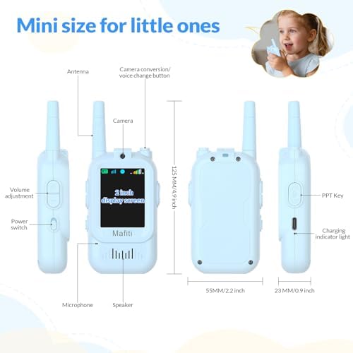 Close up view of the two inch display on the Mafiti children electronic communication toy.