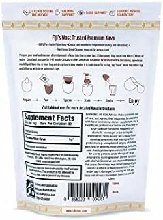 Taki Mai Premium Noble Fijian Kava Traditional Grind nutrition label view