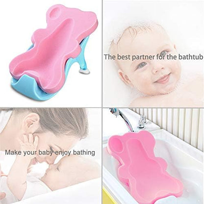 Top view of pink baby bath sponge for newborn safety