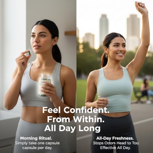 Single daily capsule dose of Parmint internal body deodorizer on a clean background.