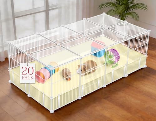 VISCOO 20 Panels Guinea Pig Cages, 48" x 24" x 16" DIY Small Animal Playpen with Transparent Top & Waterproof Mat, Enclosed Rabbit Cage for Bunny, Guinea Pigs, Hamsters, Metal Wire Yard Fence - Image 2