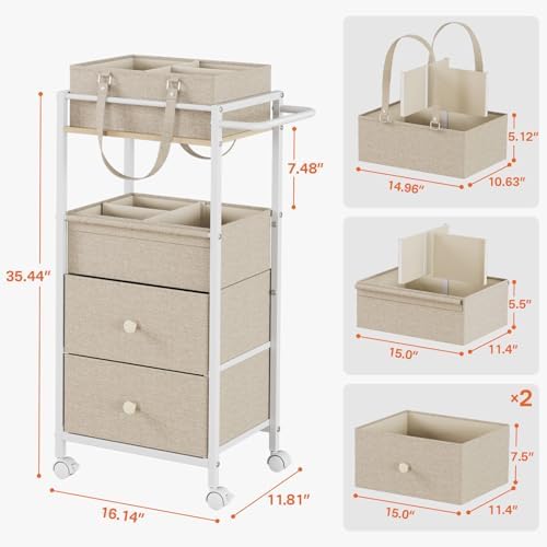 Modanais rolling storage cart with fabric drawers and wheels