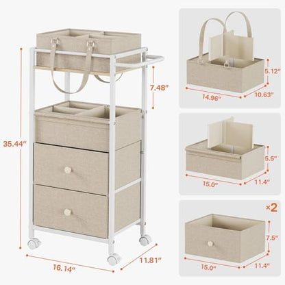 Modanais rolling storage cart with fabric drawers and wheels